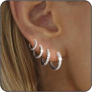 4 set-SL Sterling Silver Dainty Huggie Cubic Zirconia Hoop Earrings for Women